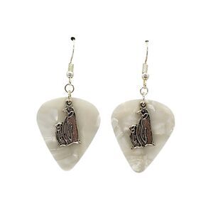 Penguin & Baby Charm on Guitar Pick Earrings - Choose Color - Handmade in USA